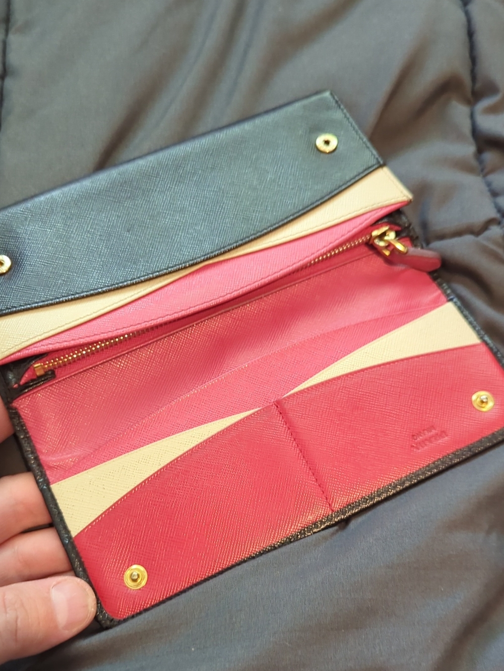 Authentic Prada Black Tri Color Saffiano Leather Long Wallet - So Cute! - Picture 3 of 6